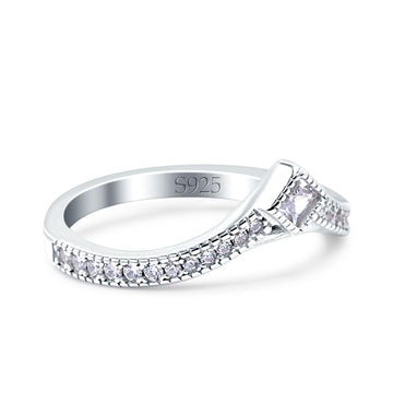 Princess Cut Art Deco Engagement Wedding Half Eternity Ring Simulated CZ 925 Sterling Silver